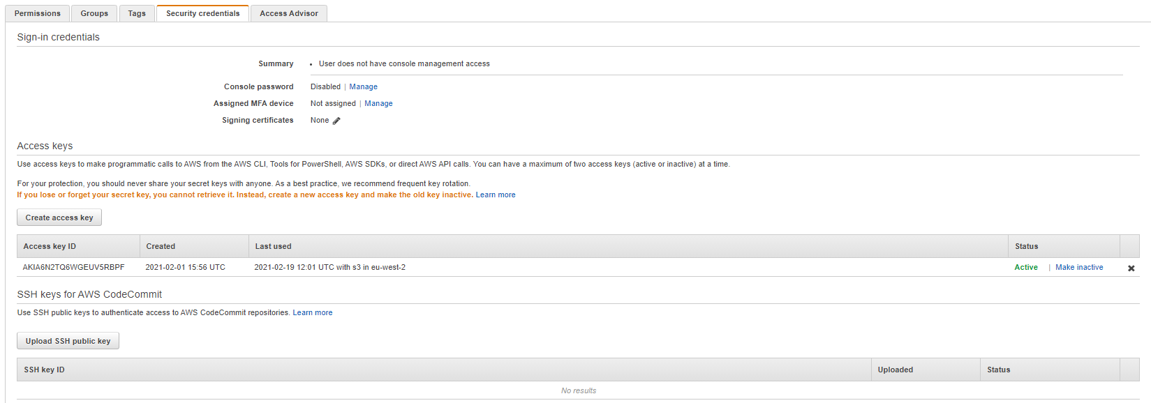 CodeCommit SSH public keys