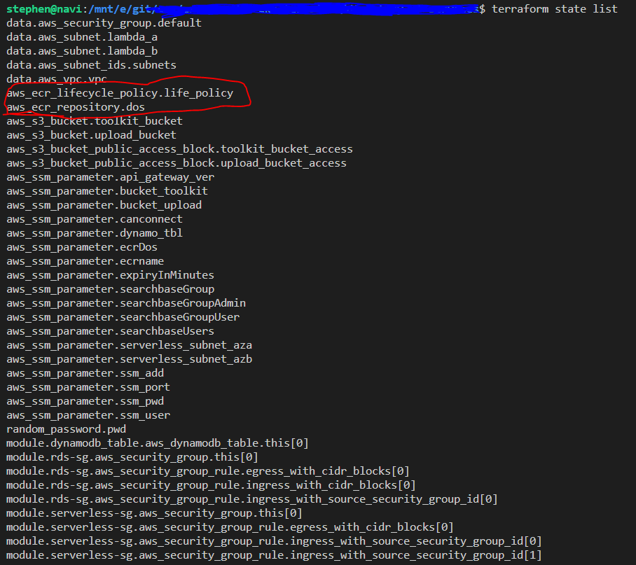 Terraform output for state list