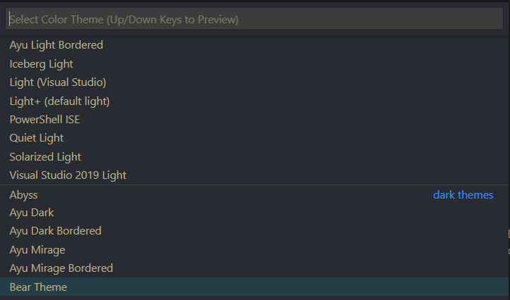 Example list of themes